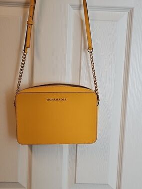 Michael Kors Yellow Leather Crossbody with Gold Chain